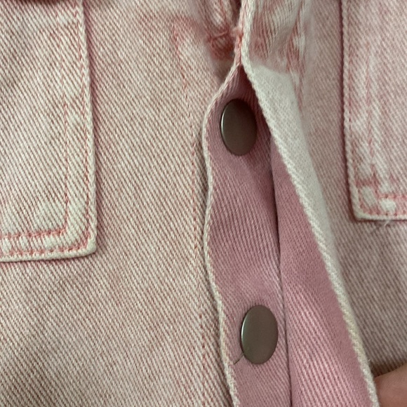 Spool 72 distressed pink denim jean jumpsuit overalls size small Petite - Picture 5 of 12